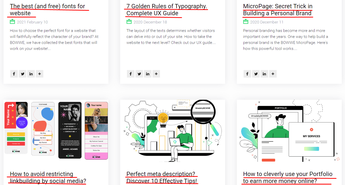 Blog titles - screen shot